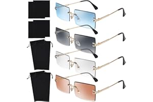 URATOT 4-Pack randlose Rechteck Sonnenbrille Vintage randlose Brillen Retro Sonnenbrille Metallrahmen Brillen für Männer Frauen
