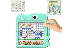 YATOSEEN Dinosaur Magnetic Drawing Board for Kids,Large Travel Toys Doodle Board with 2 Magnetic Pen & 80 Beads, Magnetic Dot Board Educational Toy for Above 3 Years Old Boys Girls(26.5x26.5CM)