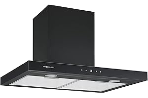 Cookology LINT701BK Linear Cooker Hood in Black - Touch Control - 70cm Width - LED Lights - Shut-off Timer - Designer Extractor Fan Kitchen Wall Mounted