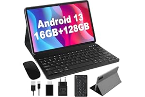 JUSYEA Tablet 10 Pulgadas 16GB RAM + 128GB UFS ROM Android 13 (1TB TF), 8 Núcleos 2.0GHz, WiFi 5G, GPS, Bluetooth 5.0, Cámara 13MP + 5MP, Batería 8000mAh, con Funda, Teclado y Ratón, Gris