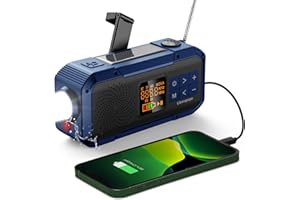 Libovgogo DF-589 Kleines Notfallradio mit Handkurbel, wasserdichter Bluetooth-Lautsprecher, tragbares digitales AM FM Radio mit Taschenlampe, Blitzlampe, 2000mAh Powerbank, Solar Kurbelradio