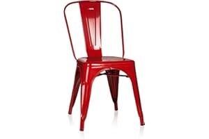 hjh OFFICE 645021 Chaise bistrot VANTAGGIO Comfort Métal Rouge, Style Industriel, empilable