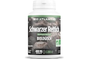 BIO ATLANTIC Bio Schwarzer Rettich 1200 mg pro Tag - 200 Tabletten | Premium Naturprodukt & Rein pflanzlich