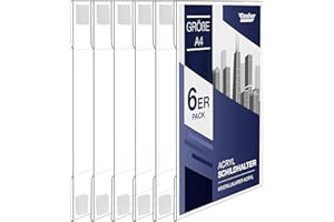 ‎DASHER PRODUCTS Acryl-Schilderhalter zum Einklemmen, A4 - Hoch- oder Querformat, durchsichtiger Wandrahmen, perfekt für Zuhause, Büro, Geschäft, Laden, Restaurant, mit Klettverschluss zur Wandbefestigung (A4-6 Pack)