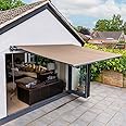 JSH 3 x 2.5m Full Cassette Electric Awning With LED Lights | Remote Control/Manual | Aluminium Frame DIY Retractable Awning, UV50+ Sun Shade Canopy for Garden Patio Deck Door Window | Beige