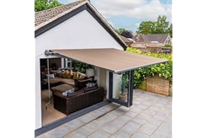 JACK STONEHOUSE JSH 3 x 2.5m Open Cassette Electric Awning With LED Lights | Remote Control/Manual | Aluminium Frame DIY Retractable Awning, UV50+ Sun Shade Canopy for Garden Patio Deck Door Window | Beige