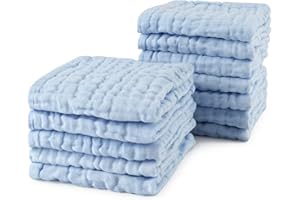 Viviland Baby Waschlappen von 12 Stück, Baby Musselin Handtücher Set für Empfindliche Haut, Baumwolle Badetuch, Weiche Neugeborenen Gesichtstücher, Baby Spucktücher 30 x 30 cm (blau)