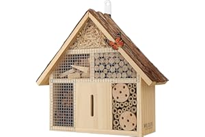 WILDLIFE FRIEND I Hotel para Insectos con Techo de Corteza, Madera sin Tratar, Casita para Insectos Hecha de Madera Natural, para Abejas, Mariquitas y Mariposas (Pequeño)