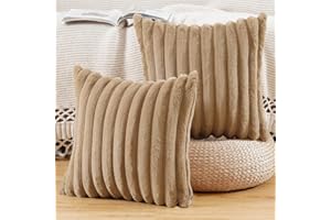 Madizz 2 Pezzi Federe in Lana Corta Velluto Copricuscini Morbido Decorativo Fodere per Cuscino Lusso Stile per Divano Camera da Letto Cammello 45 x 45 cm