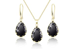 Linawe Crystal Jewellery Sets for Women, Imitation Diamond Pendant Necklace, Rhinestone Drop Dangle Earrings, Birthstone Cubic Zirconia Matching Wedding Jewellery, 14K Gold/Rose Gold/Silver Tones