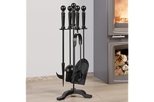 Kingson Moderno juego de herramientas para chimenea de hierro fundido, cepillo, pala, póquer y pinzas, 19,5 x 17 x 46 cm, accesorios elegantes para quemador de leña y juego de compañero de chimenea