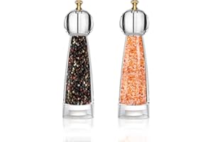 VEIZIBEE Macinapepe Classico Macina Sale Trasparente Macinaspezie, Sale e Pepe Mill, Acacia e Acrilico, Anima in Ceramica con Macinino Grosso Regolabile per Pepe Fresco Sali Marini Varie Spezie