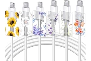 DIYGODY 6 Piezas Accesorios de Protección de Teléfono Protectores, Protector de Cable Diseño de Lindas Flores, Cargador Lindo Ahorrador de Cable, Compatible con iPhone