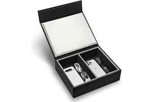 BLOCK BOX's Faraday Box for Car Keys with Magnetic Closure | PU Leather Large Dual Compartment 23.3 x 19.5 x 7 cm | Double Layer RFID Signal Blocker Box Prevents Keyless Entry Fob Cloning (Black)