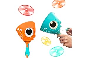 Gofimyee - Lanzador de Discos voladores con Forma de Dinosaurio y Cuerda de Doble tracción, Juguete para niños, 2 Discos voladores con 24 Discos, Juguete de hélice para jardín