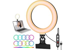 Luce ad Anello LED 6.3", Bestyks Ring Light 3000-6500K Dimmerabile con RGB rotante Luce, 17 modalità colorate per Ricevitore Bluetooth per Telefono, Streaming Live, Videoconferenza, Youtube, TikTok