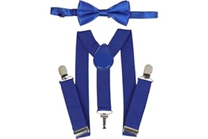 NiceYnn Elastique 2.5cm Large Bretelle et Nœud Papillon Pré-noué 9cm pour Enfants 1-9 ans 3 Clips Longueur Ajustable 60cm