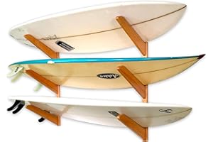 StoreYourBoard Scaffale da Parete in Legno per Tavole da Surf, Contiene 3 Tavole da Surf, Sistema di Montaggio Domestico in Legno, (Naturale)