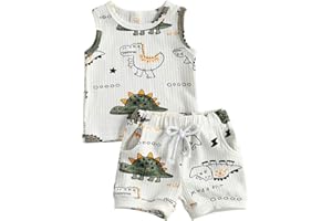 Carolilly Vêtement Enfant Bébé Garçon Eté Ensemble Shorts et Débardeur Infantile Imprimé Dinosaure