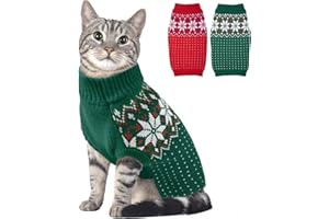 Katzinst Maglioncino Gatto, Maglione Cane Taglia Media con Motivo a Fiocco Di Neve, Maglione Gatto con Foro Per il Guinzaglio, Maglioncino Cane Taglia Media Per Bulldog Francesi Bassotto, Verde M