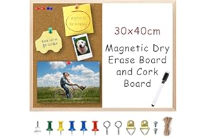 ORIGREEN Cork Boards Magnetic White Board Combo, Small Dry Erase Bulletin Board, Vision Boards Memo Board Pin Board for Walls, Home, Office, Dorm, Goal, Remote Job, 30x40 cm Wood Frame Wall Boards, UK