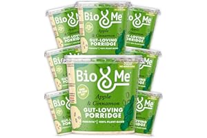 Bio&Me: Apple & Cinnamon Gut-Loving Porridge 8-Pack (8 x 58g pots) / 100% plant-based, Vegan/On The Go Breakfast