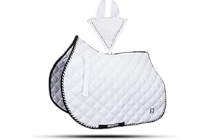 GALLOP SHOP Numnah Saddle Pads with Matchy Fly Veil Bonnet Set / Saddle Pad (Pony, White)