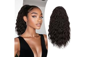 RUWISS Extension Queue de Cheval Afro Ondulée avec Cordon pour Femme Noire,40cm Brun Foncé Afro Kinky Extension de Cheveux Synthétiques Postiches Bouclés