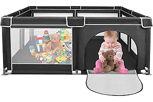 MUL-BOUTIQUE Parc Bébé, 180x150 cm, d'Activité pour Enfants avec Base, modulable, pliable, grand parc pour enfant en bas âge Avec Porte Zippée (noir)