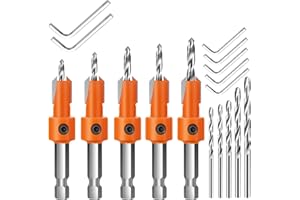 Hex Countersink Drill Bit, Lytool 5Pcs Quick Change 6.35mm Adjustable Hex Countersink Drill Bit Set, Include 5Pcs Free Replaceable Drill Bits, for Woodworking Counter sink Drill Bits