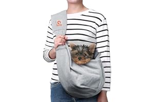 Tomkas Dog Carrier Sling - Pet Carrier for Small Dogs and Cats, Adjustable Strap, Zip Pocket, Snap Closure (Grey, M - Adjustable Strap Eu)