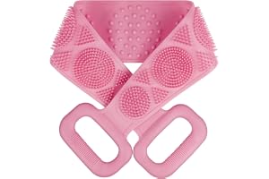 URAQT Kroppsborste Ryggskrubb, silikonbadduschborste för kvinnor och män, mjuk exfolierande kroppsskrubb med massagepartiklar, dubbelsidig användning för borttagning av smuts och massage, förlängd 70 cm