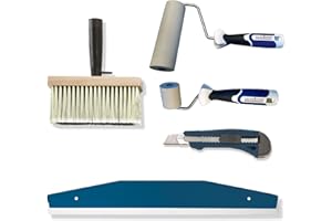 BODENMEISTER Tapezierset Vliestapete Tapezierwerkzeug Schneidehilfe, Tapezierrolle, Quast, Cutter, Nahtroller, 5-teilig, blau