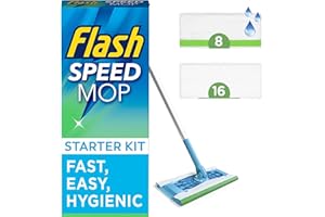 Flash Speedmop Floor Cleaner Starter Kit, Fast Easy and Hygienic (1 Handle, 8 Wet plus 16 Dry Refills), Trap and Lock Daily Dirt, Grease and Grime Without Getting Down On Your Knees