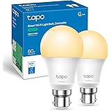 Tapo Smart Bulb, Energy Saving WiFi Smart Light Bulb, B22,8.3W, Works with Amazon Alexa and Google Home, Dimmable Soft Warm W
