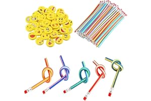 XNDRYAN Biegebleistifte Kinder, 62 Stück Kindergeburtstag Mitgebsel Set mit 30 Stück Flexible Biegsame Bleistifte und 32 Stück Lustige Radiergummis, Schüler Mitgebsel Weihnachten Kleine Geschenke für Kinder