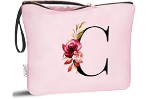 Vavabox Trousse de Toilette personnalisée A à Z, Tissu Premium & Fermeture éclair Robuste, Cadeau Parfait Femme, idée Cadeau Fille Unique, Cadeau Unique pour mariée ou Demoiselle (C, Rose)