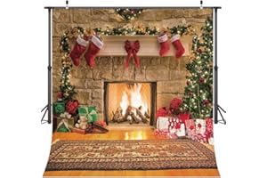 BUTEN Fireplace Christmas Backdrop Vintage Carpet Xmas Tree Photography Background Child Family Christmas Photo Booth 6x6FT