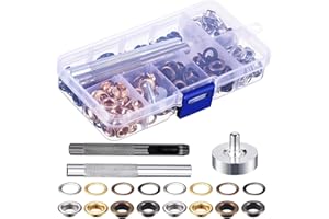SINRAD 200 Pezzi Occhielli Per Teloni,Occhielli Per Tende,5mm Occhielli Tende Grommet Kit Occhielli In Metallo,Occhiello Strumento Kit,Adatto Per Borse In Pelle, Abbigliamento Artigianato Fai Da Te