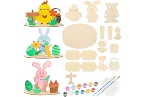 SUNSHINE SMILE Ostern Basteln Set für Kinder,Hasen und Küken aus Holz zum Bemalen,Bastelsets zum Ostern,Osterdeko Basteln Kinder Holz,Ostern Basteln Holz,DIY Hölzerne Handwerk Set,Bastelzubehör Dekorationen