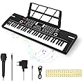 Piano Numérique 61 Touches avec Accompagnement Automatique, 100 Sons & Rythmes, 10 Démos - Piano Électrique Portable avec Microphone, Pupitre et Autocollants pour Débutants, Garçons et Filles, Noir