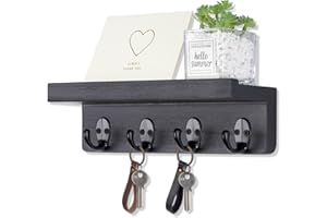 Nekon Key Holder for Wall Organization, Wooden Mail and Key Organizer for Entryway Hallway Kitchen Farmhouse, Key Holder Wall Mounted (Black, 9.8 Inch)