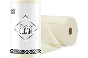 Fantasticlean Rollo de Paño de Microfibra - 75 Unidades, Paños de Limpieza Rasgables, Trapos Reutilizables y Sin Pelusas, para el Coche, la Cocina y el Hogar 30 x 30 cm - Beige