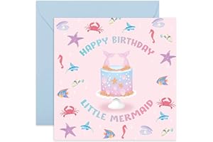 CENTRAL 23 Kartka urodzinowa syrenki - kartka urodzinowa dla dziewczynek - tort z małą syrenką - kartka urodzinowa dla dzieci - prezenty dla siostrzenicy siostrzeńca wnuczki - kartka urodzinowa kuzyna - w zestawie zabawne naklejki