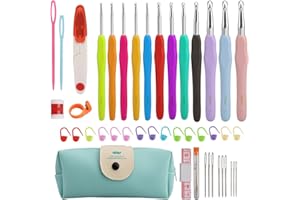 Lrocotanc Set de Agujas de Ganchillo 44 Piezas - 12 Tamaños Kit de Crochet para Principiantes - Mango Ergonómico Suave - Accesorios de Ganchillo de Colores - Con Bolsa de Almacenamiento
