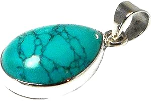 Art Gecko Blue TURQUOISE Teardrop Shaped Sterling Silver 925 Gemstone Pendant