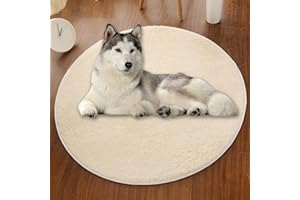 DG CATIEE Alfombrilla redonda extra grande para perro, colchón de felpa corta ultra suave, almohadilla de refrigeración para perros, tapete antideslizante de piel sintética protector de suelo (60 cm, beige)