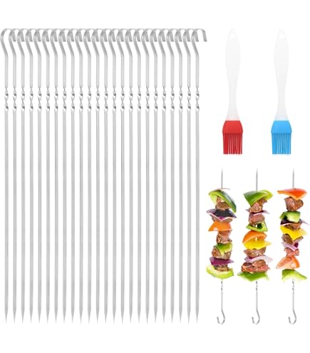 20 Brochettes Plates Réutilisables En Inox 40 Cm - Pour Barbecue, Rôtissoire, Acier Inoxydable 304, Avec Sac De Rangement