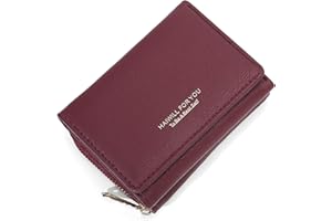 HAIWILL Mini Geldbörse Damen Leder Kleines Portemonnaie Kapazität Geldbeutel Geldtasche Damengeldbörsen Viele Fächer Gross (Rot)