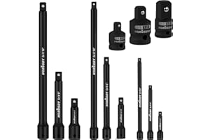 HORUSDY 12-Piece Driver Extension Bar Set Includes Socket Adapters, 1/4", 3/8", and 1/2" Drive, Tool Accessory Set, Socket Extension Bar, Heat-Treated CV-R Steel with Black Phosphate Finish